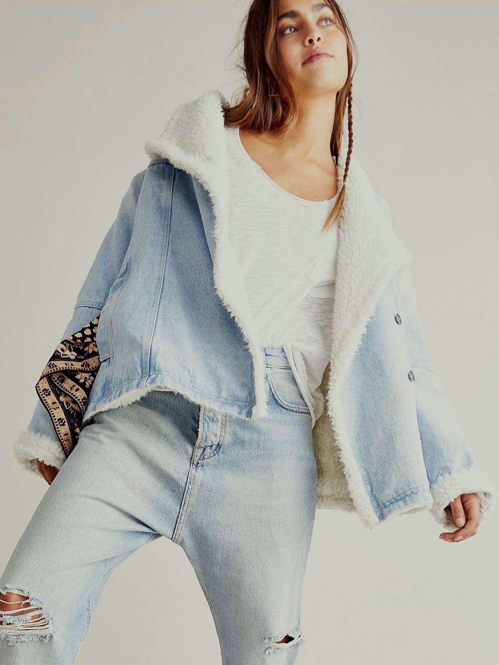 Free People Twisted Heart Cozy Denim Jacket